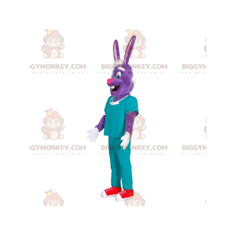 Costume de mascotte BIGGYMONKEY™ de lapin violet en tenue de