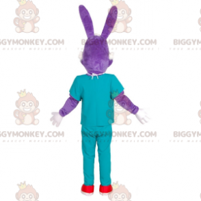 Στολή μασκότ Purple Bunny BIGGYMONKEY™ με στολή χειρουργού. -