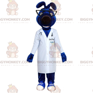 Traje de mascote Blue Dog BIGGYMONKEY™ com casaco de médico –