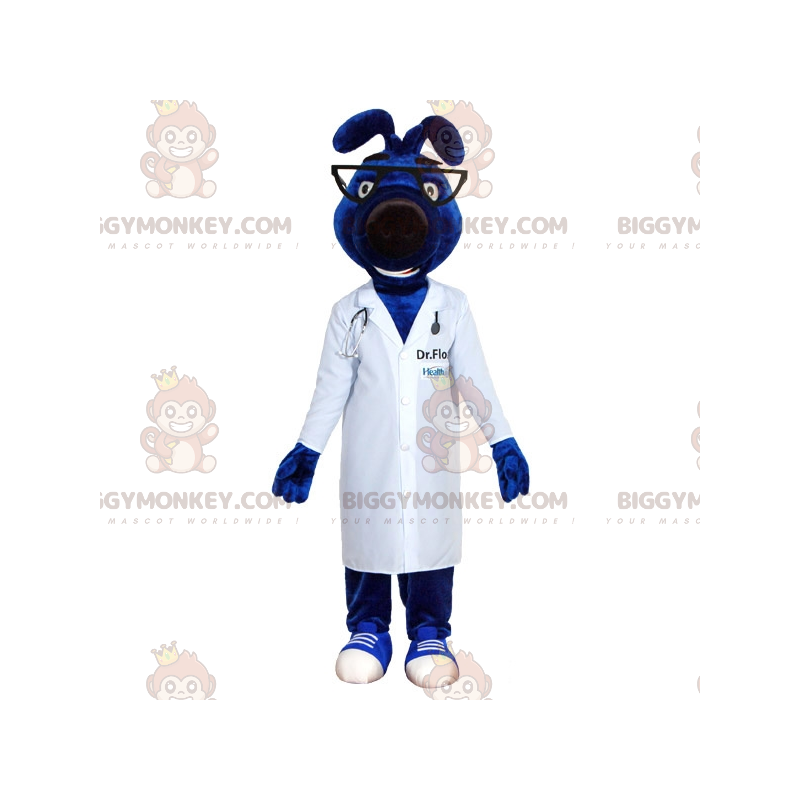 Blauer Hund BIGGYMONKEY™ Maskottchen-Kostüm mit Arztkittel -