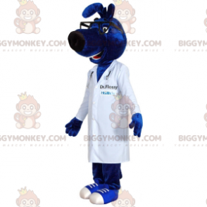 Blauer Hund BIGGYMONKEY™ Maskottchen-Kostüm mit Arztkittel -
