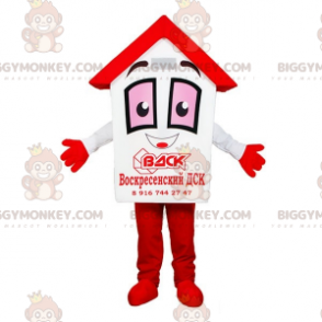 Jättevit och röd BIGGYMONKEY™ maskotdräkt. Hut BIGGYMONKEY™