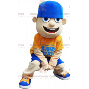 Tienerjongen BIGGYMONKEY™ mascottekostuum in blauw en geel