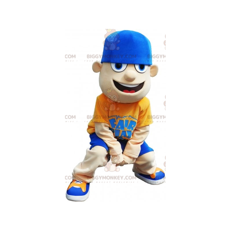 Teenager BIGGYMONKEY™ Maskottchenkostüm in blau-gelbem Outfit -