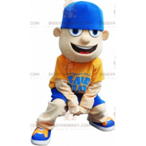 Teenager BIGGYMONKEY™ Maskottchenkostüm in blau-gelbem Outfit -