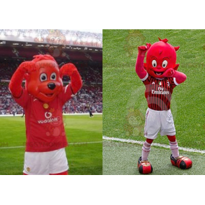 2 mascotas de BIGGYMONKEY™: un oso rojo y un diablillo rojo -