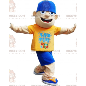 Teenager BIGGYMONKEY™ Maskottchenkostüm in blau-gelbem Outfit -