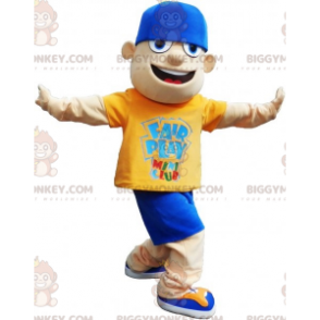 Tonårspojke BIGGYMONKEY™ maskotdräkt i blå och gul outfit -
