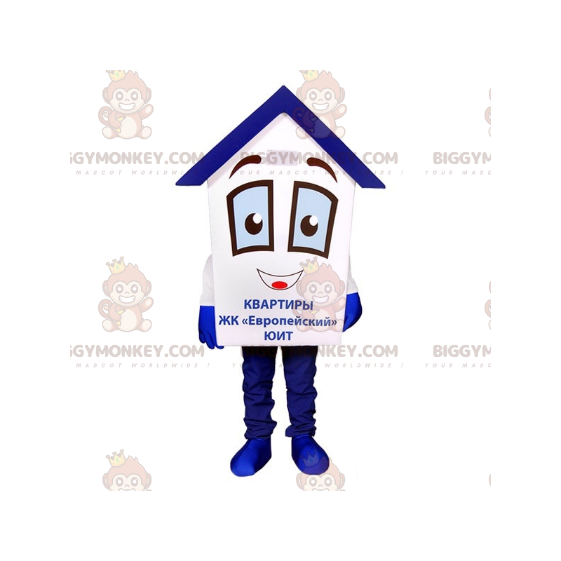 Costume de mascotte BIGGYMONKEY™ de maison blanche et bleue