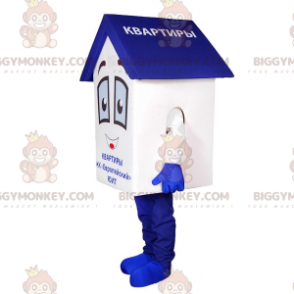 Fato de mascote BIGGYMONKEY™ da casa branca e azul muito fofo e