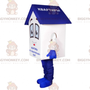 Very cute and funny white and blue house BIGGYMONKEY™ mascot