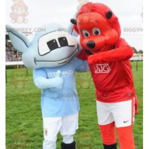 2 mascotas de BIGGYMONKEY™: un oso rojo y un diablillo rojo -