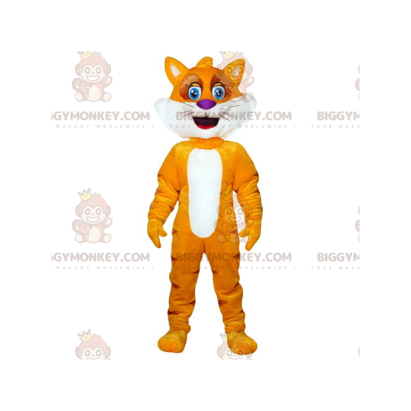 Orange und gelbe Katze BIGGYMONKEY™ Maskottchen-Kostüm. Fox