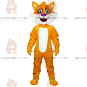 Costume de mascotte BIGGYMONKEY™ de chat orange et jaune.