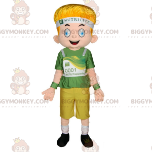 Blue Eyed Blond Boy BIGGYMONKEY™ Maskotdräkt klädd i grönt -
