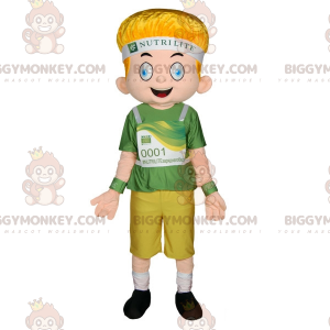 Costume de mascotte BIGGYMONKEY™ de garçon blond aux yeux bleus