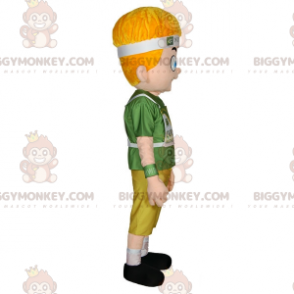 Modrooký blonďatý chlapec BIGGYMONKEY™ kostým maskota v zeleném