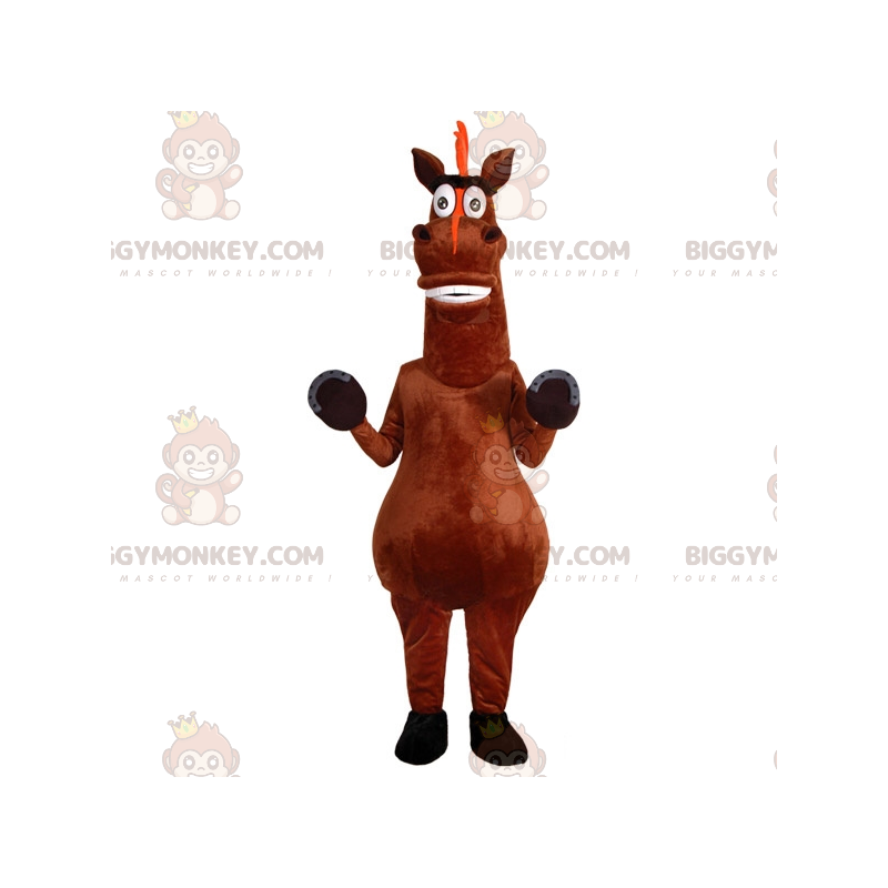 Mycket rolig brun häst BIGGYMONKEY™ maskotdräkt. hästdräkt -