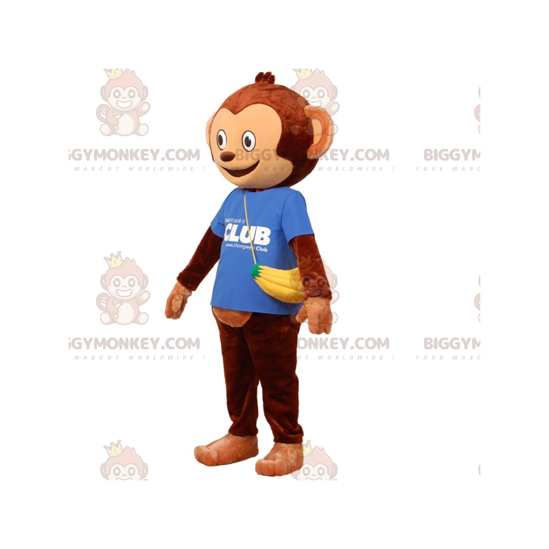 Bruin aap BIGGYMONKEY™ mascottekostuum met bananenzak -