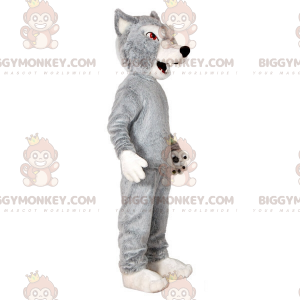 Kostium maskotki szaro-białego wilka BIGGYMONKEY™. Kostium