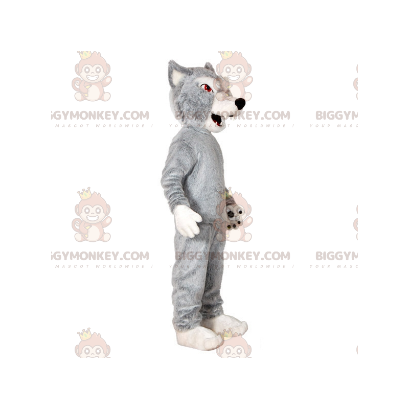 Grau-weißer Wolf BIGGYMONKEY™ Maskottchen-Kostüm. Wolfdog