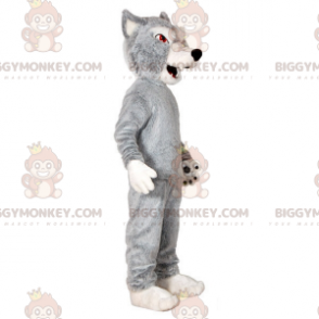 Costume de mascotte BIGGYMONKEY™ de loup gris et blanc. Costume