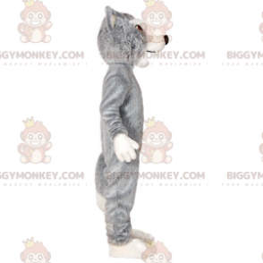 Costume de mascotte BIGGYMONKEY™ de loup gris et blanc. Costume