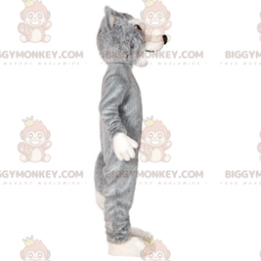 Grau-weißer Wolf BIGGYMONKEY™ Maskottchen-Kostüm. Wolfdog