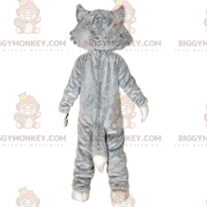Grau-weißer Wolf BIGGYMONKEY™ Maskottchen-Kostüm. Wolfdog