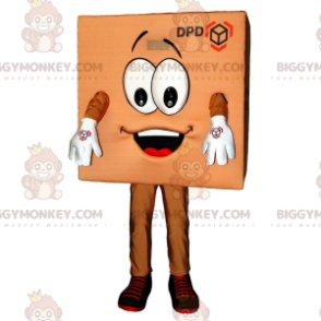 Smiling Brown Delivery Parcel Cardboard BIGGYMONKEY™ Mascot