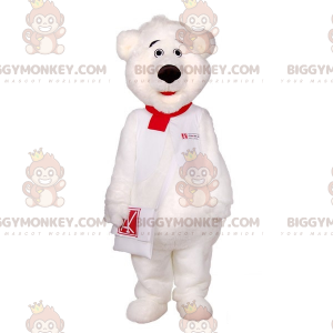 Costume de mascotte BIGGYMONKEY™ de nounours blanc avec un sac