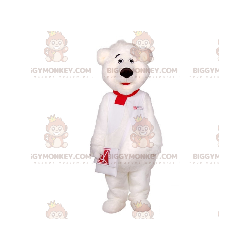 Weißer Teddy BIGGYMONKEY™ Maskottchen-Kostüm mit Geldbeutel -