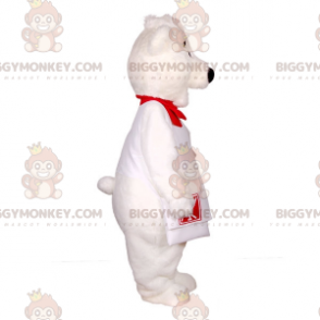 Costume de mascotte BIGGYMONKEY™ de nounours blanc avec un sac