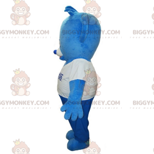 Blau-weißer Teddybär BIGGYMONKEY™ Maskottchen-Kostüm.