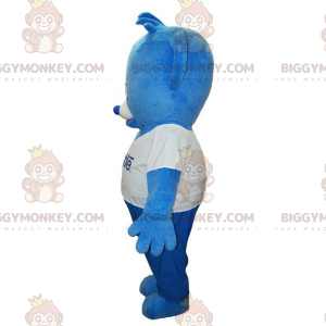 Costume mascotte BIGGYMONKEY™ Teddy Bear blu e bianco. Orso