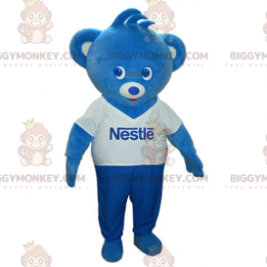 Blau-weißer Teddybär BIGGYMONKEY™ Maskottchen-Kostüm.