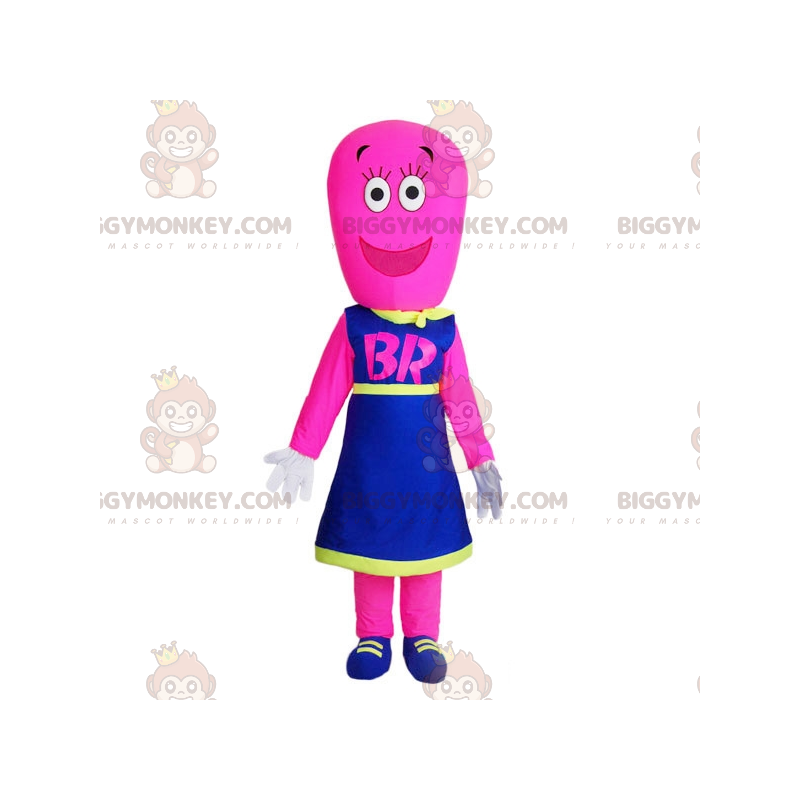 BIGGYMONKEY™ Mascot Costume Female Pink Snowman Dressed in Blue
