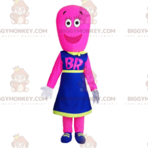 BIGGYMONKEY™ Mascot Costume Female Pink Snowman Dressed in Blue