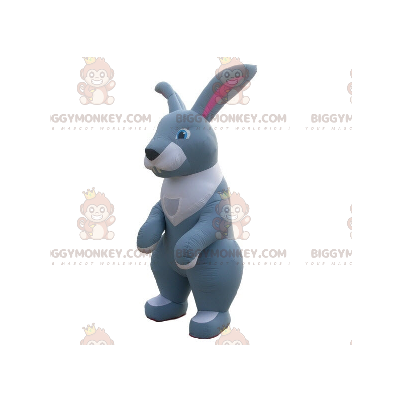 Jätte grå och vit uppblåsbar kanin BIGGYMONKEY™ maskotdräkt -