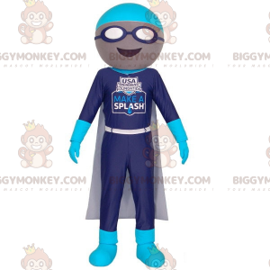 Simmare BIGGYMONKEY™ maskotdräkt med skyddsglasögon och cape -