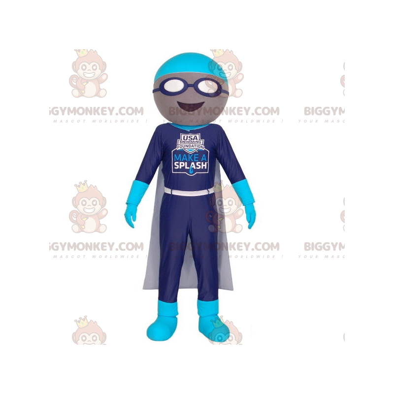 Kostým plavce BIGGYMONKEY™ maskota s brýlemi a pláštěnkou –