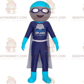 Fato de mascote nadador BIGGYMONKEY™ com óculos e capa –