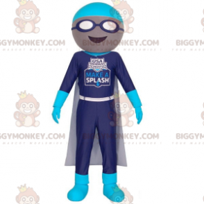 Swimmer BIGGYMONKEY™ Mascot Costume with Goggles and Cape –