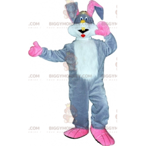 BIGGYMONKEY™ costume mascotte coniglio grigio bianco e rosa.