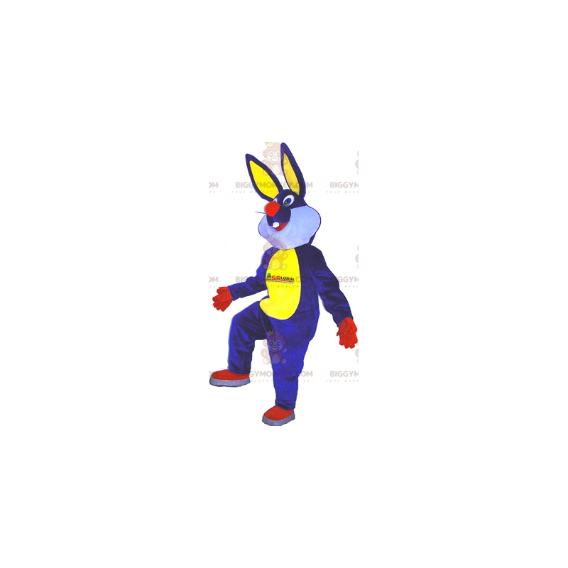 Blauw geel rood en wit konijn BIGGYMONKEY™ mascottekostuum -
