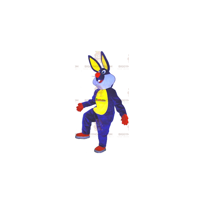 Costume de mascotte BIGGYMONKEY™ de lapin bleu jaune rouge et