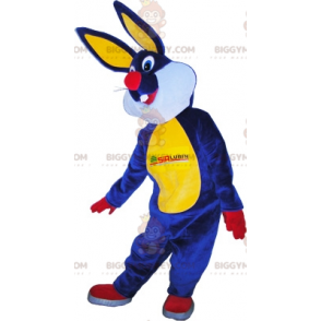 Costume de mascotte BIGGYMONKEY™ de lapin bleu jaune rouge et