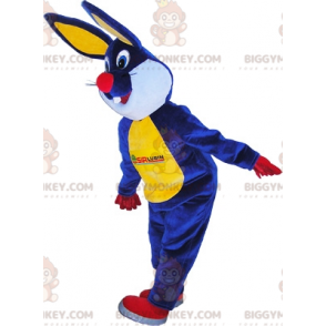 Costume de mascotte BIGGYMONKEY™ de lapin bleu jaune rouge et