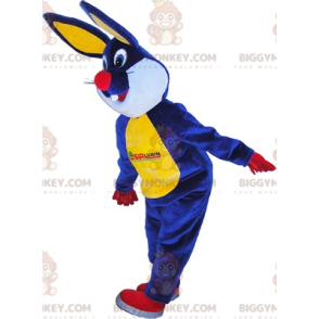 Kostium maskotka niebiesko-żółty czerwono-biały królik