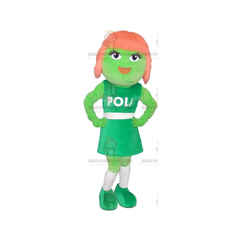 Traje de mascote BIGGYMONKEY™ Garota Verde com Cabelo Vermelho